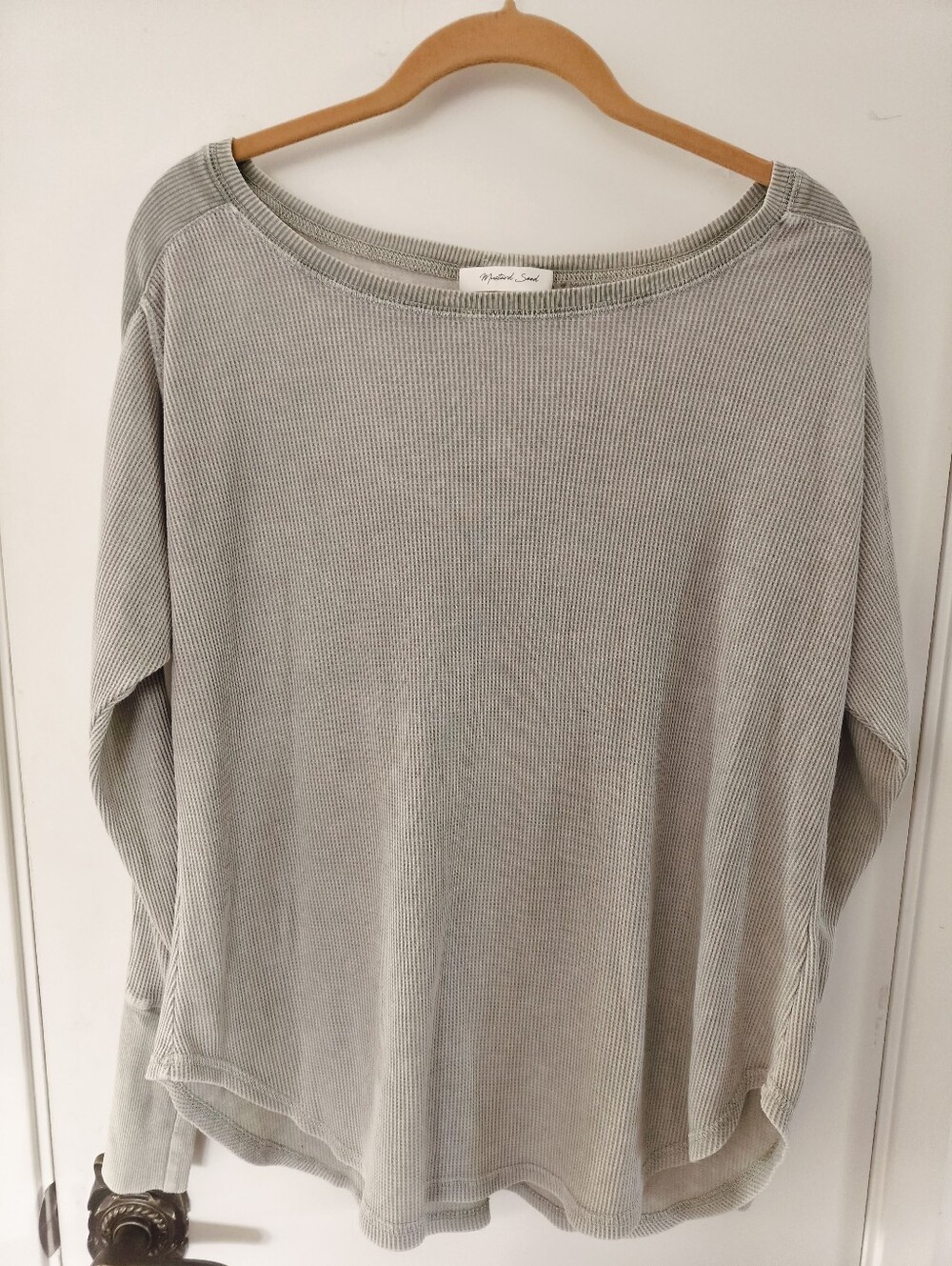 Mustard Seed Waffle Knit Thermal Long Sleeve Top Olive Green / Sage Size Large